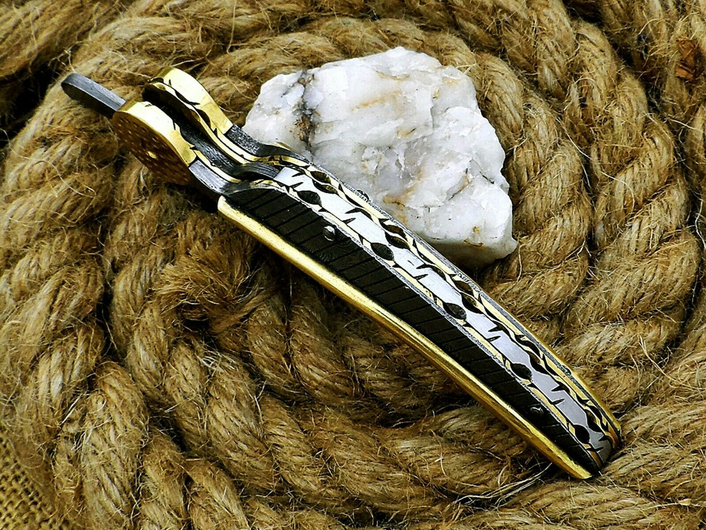 Custom Handmade Damascus Folding-Pocket Knife lot of 2 With Damascus Handle