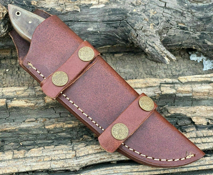 HS-771 Handmade Damascus Steel Hunting Engraved Eagle Skinner Knife "Ram Horn Handle"11