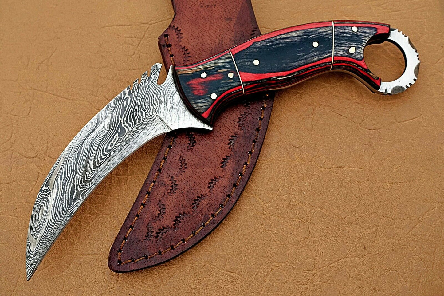 HS-914 Custom Handmade Damascus Karambit Knife With Hard Wood Handle