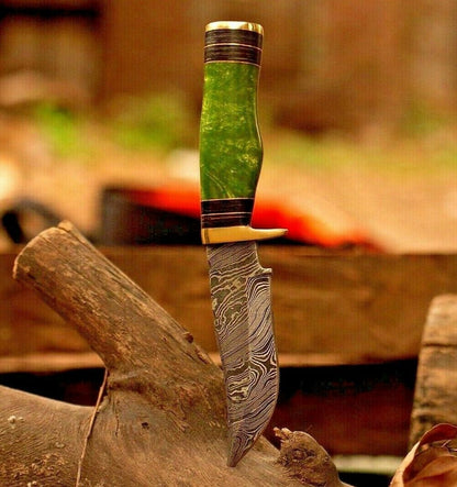 HS-388 '' CUSTOM HANDMADE FORGED DAMASCUS Steel Hunting Knife W/Resin & Brass Guard Handle