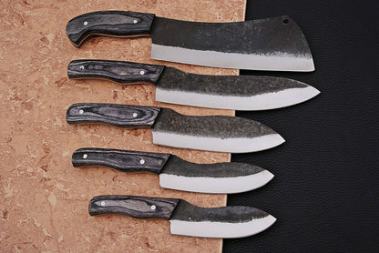 HS-185 Custom Handmade High Carbon Steel Chef-Kitchen Knife Set With Hard Wood Handle