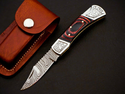 Damascus Steel Back Lock Folding Knife – Micarta Handle | HS-1112
