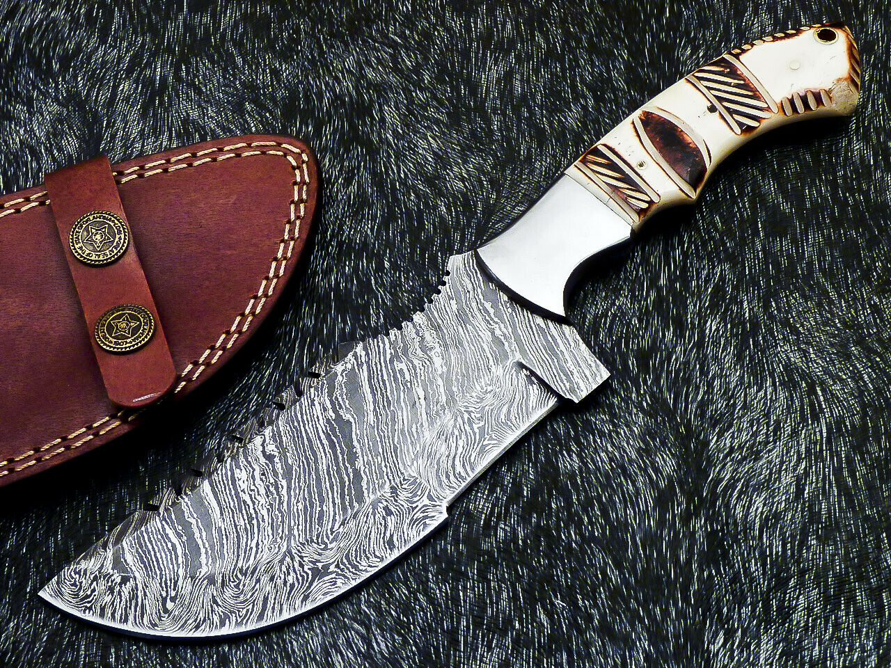 HS-918 '' Custom Hand Forged Damascus Steel 10" Tracker Hunting Knife BONE Handle