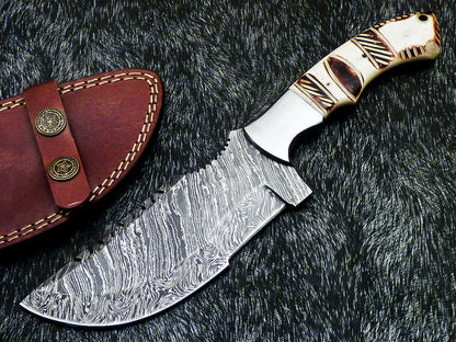 HS-918 '' Custom Hand Forged Damascus Steel 10" Tracker Hunting Knife BONE Handle