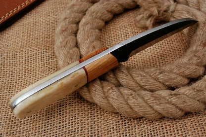 HS-753 Custom Hand Forged Railroad Steel Skinner Knife 8.0 inch Overall And Camel Bone+Wood Handle