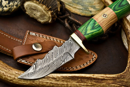 HS-415 | Custom Handmade Damascus Steel Hunting Knife - Hard Wood Handle