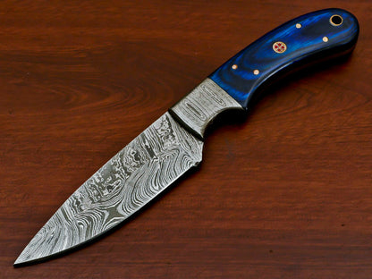 HS-376 '' HAND MADE DAMASCUS BLADE SKINNING HUNTING KNIFE - FULL TANG - PAKKA WOOD