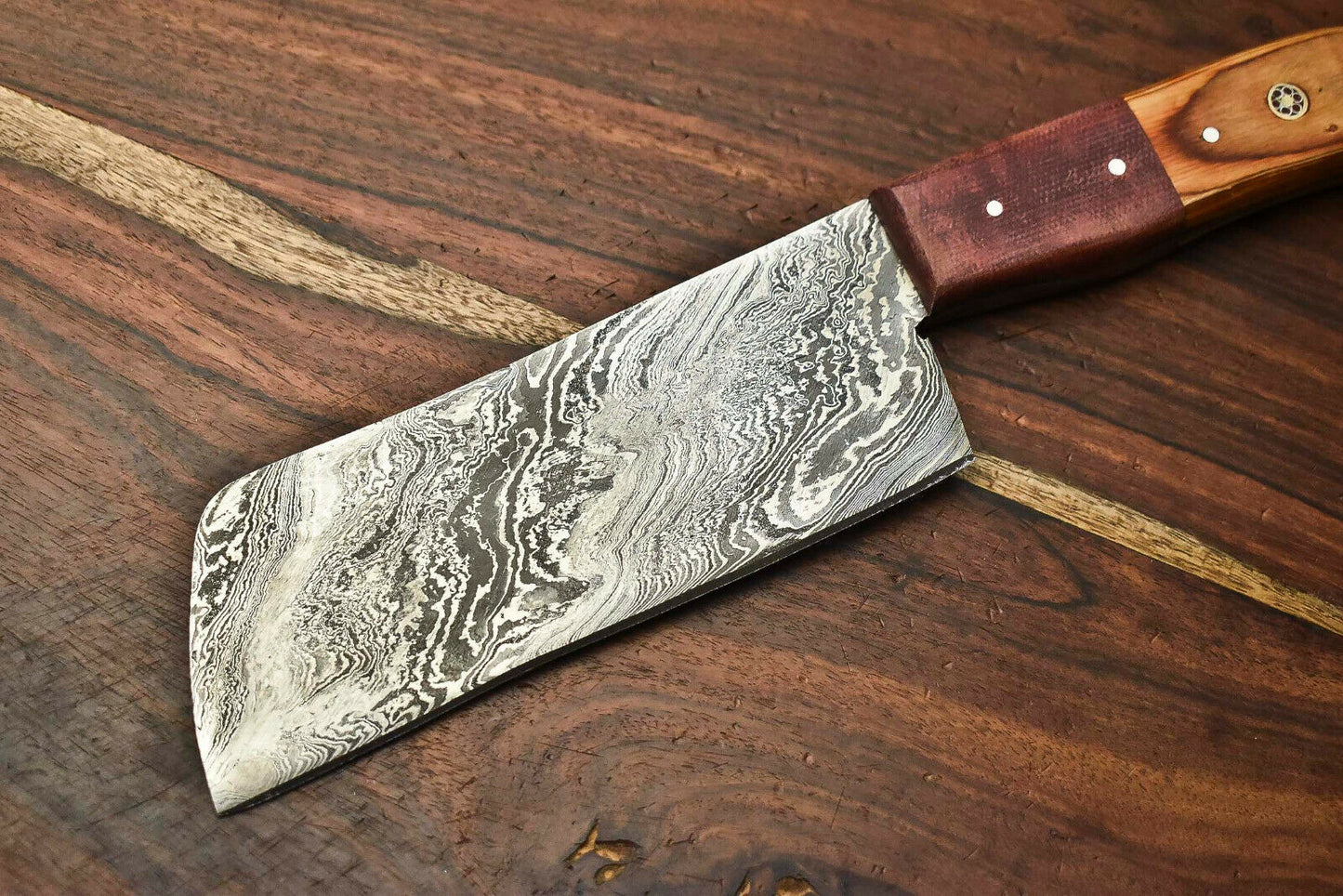 HS-273 Hand Made Damascus Steel Blade Chopper Cleaver Knife Full Tang Knife | Hard Wood