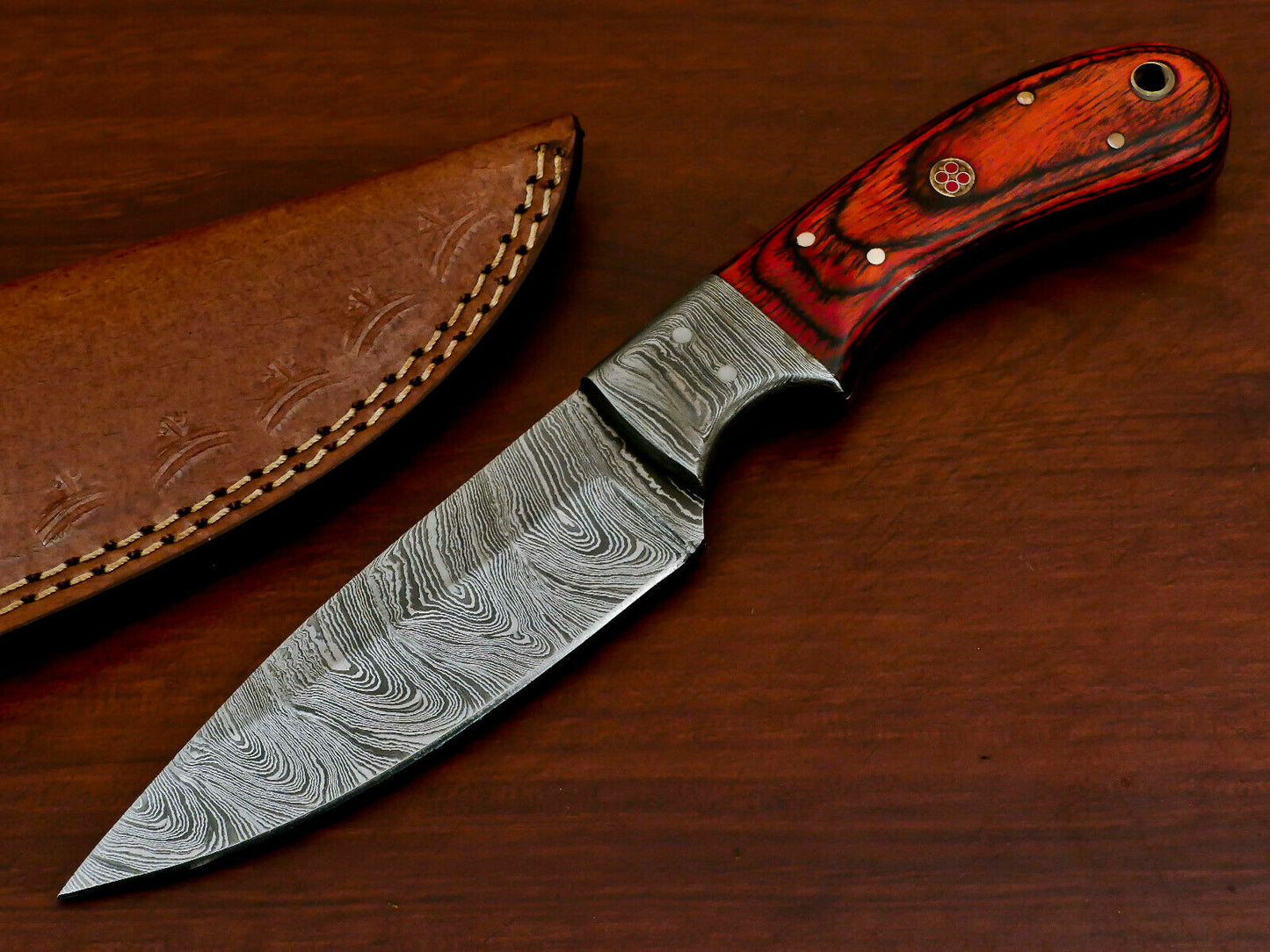 HS-375 '' HANDMADE DAMASCUS CUSTOM PAKKA WOOD HANDLE SKINNING CAMPING KNIFE