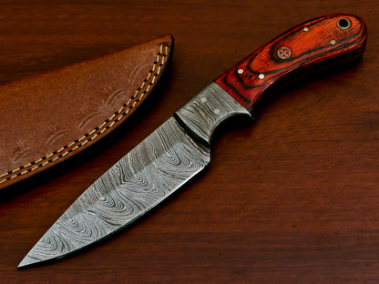 HS-375 '' HANDMADE DAMASCUS CUSTOM PAKKA WOOD HANDLE SKINNING CAMPING KNIFE