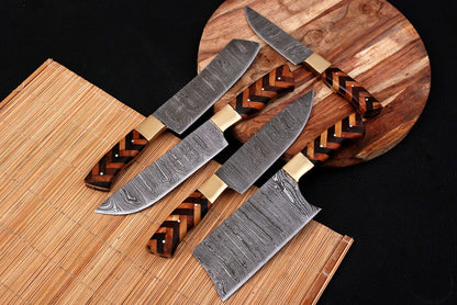 HS-148 Custom Handmade HAND FORGED DAMASCUS STEEL CHEF KNIFE Set Kitchen Knives