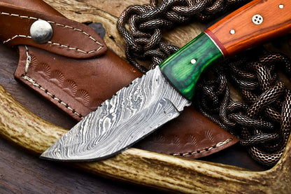 HS-691 Custom Handmade Damascus Steel Skinner Knife - Beautiful Hard Wood Handle