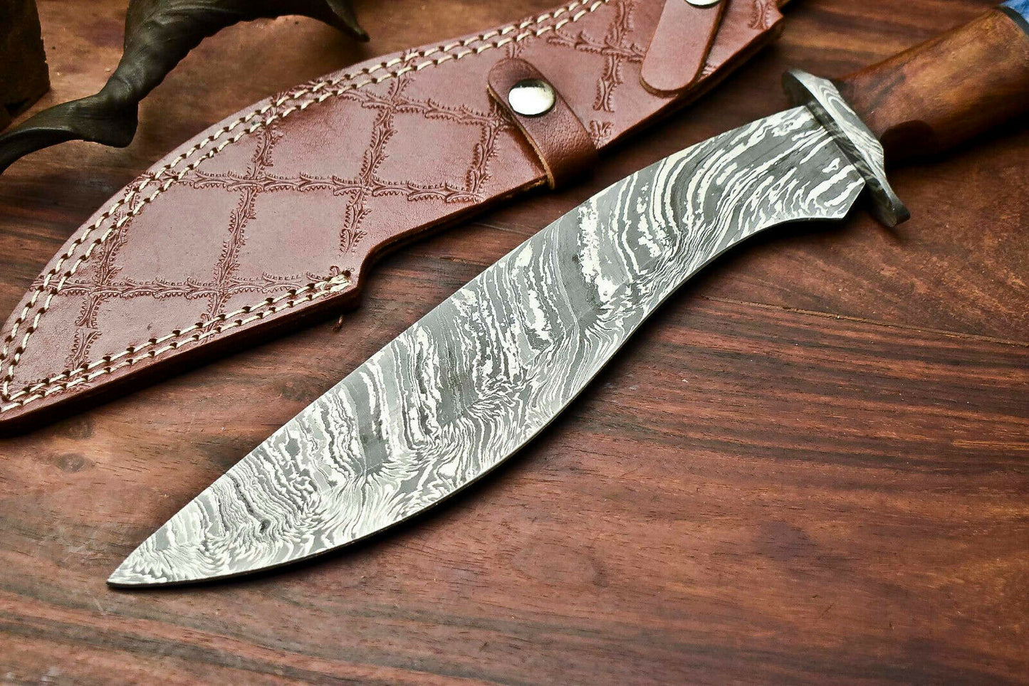 HS-866 Custom Handmade Damascus Steel Hunitng/Kukri Knife - Wood & Bone Handle