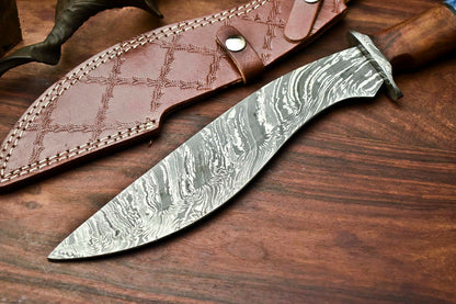 HS-866 Custom Handmade Damascus Steel Hunitng/Kukri Knife - Wood & Bone Handle