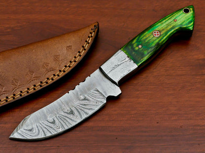 HS-568 HANDMADE DAMASCUS CUSTOM PAKKA WOOD HANDLE SKINNING CAMPING KNIFE