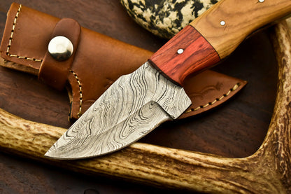 HS-721 Custom Handmade Damascus Steel Skinner Knife - Hard Wood Handle