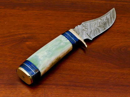 HS-477 8 Inch Custom Handmade Damascus Skinner/Hunting Knife With Camel Bone Handles