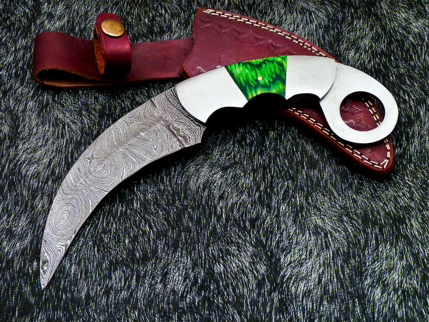 HS-892 Custom Hand Forged Damascus Steel 10" Karambit Knife - Hard Wood Handle