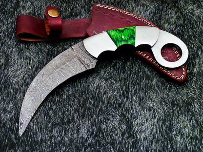 HS-892 Custom Hand Forged Damascus Steel 10" Karambit Knife - Hard Wood Handle