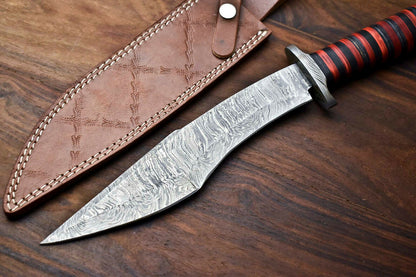 HS-324 | Custom Handmade Damascus Steel Bowie Knife - Beautiful Hard Wood Handle