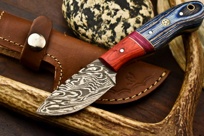 HS-722 Custom Handmade Damascus Steel Skinner Knife - Hard Wood Handle