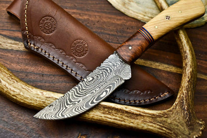 HS-605 Handmade Damascus Skinning Blade Camping Full Tang Knife