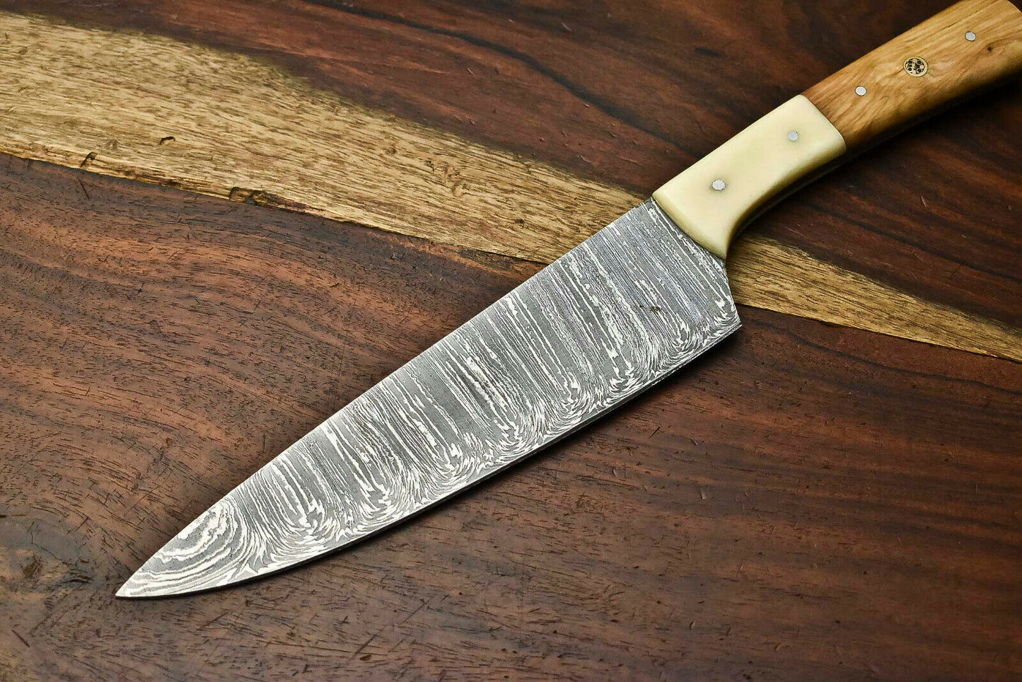 HS-263 Hand Made Damascus Steel Blade Chef Kitchen Full Tang Knife | OLIVE WOOD best gift for mom