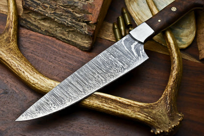HS-261 Hand Made Damascus Steel Blade Chef Kitchen Full Tang Knife | WALNUT WOOD