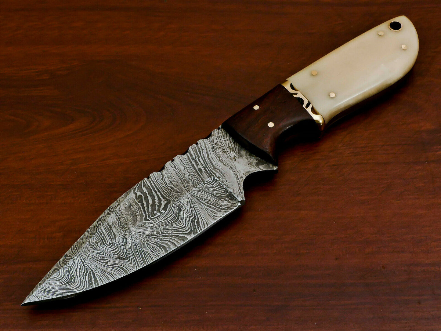 HS-569 HANDMADE DAMASCUS CUSTOM ROSE WOOD/BONE HANDLE SKINNING CAMPING KNIFE