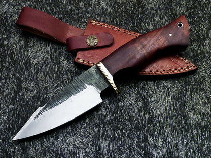 HS-377 '' Custom Hand Forged Railroad Spike Carbon Steel 10" Skinning Knife Wood