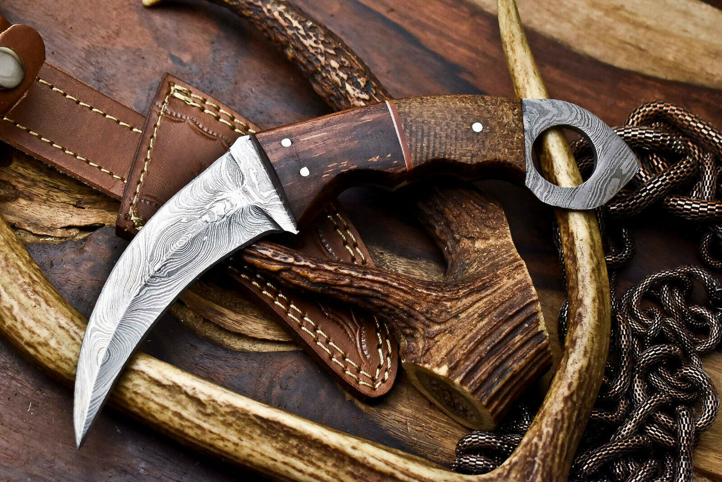HS-909 Custom Handmade Damascus Steel Karambit Knife - Beautiful Micarta Wood Handle