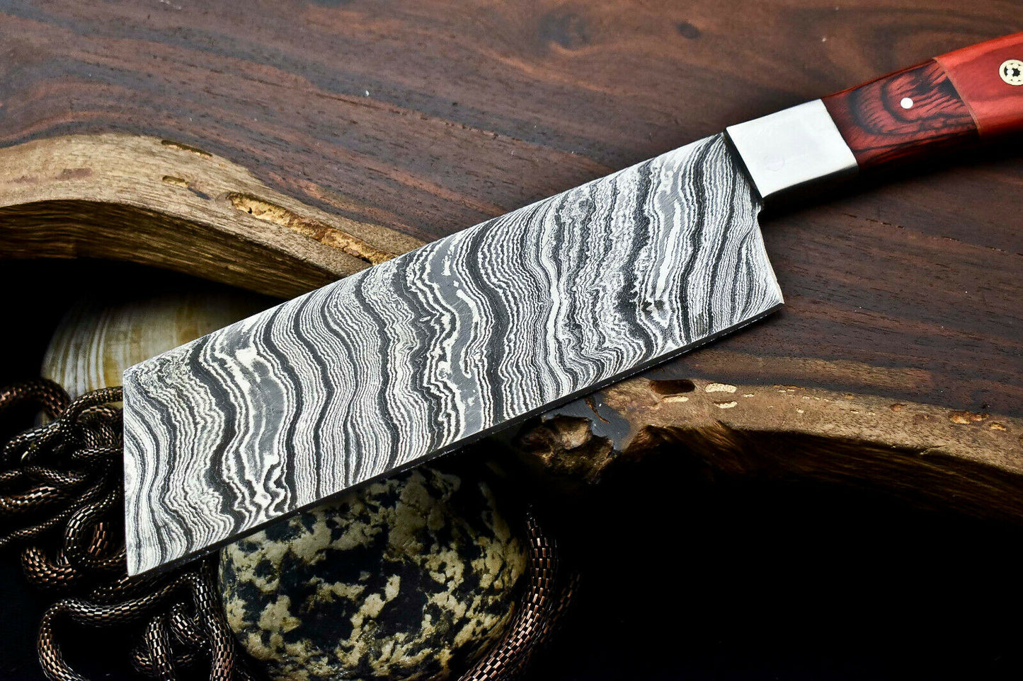 HS-283 Hand Made Damascus Steel Blade Chopper Cleaver Knife Full Tang Knife | Hard Wood