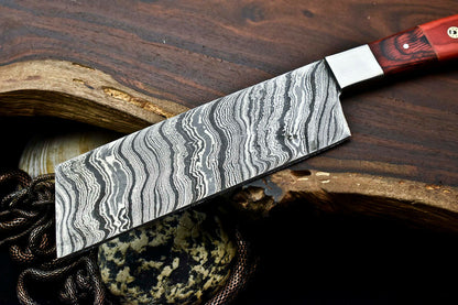 HS-283 Hand Made Damascus Steel Blade Chopper Cleaver Knife Full Tang Knife | Hard Wood