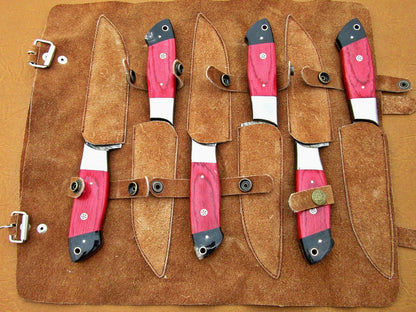 HS-196 Custom Handmade Damascus Steak Knives With Hard Wood Handle