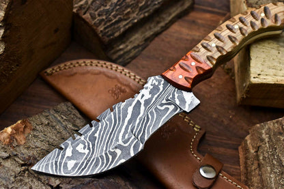 HS-919 Custom Handmade Damascus Hunting Blade Hunter Camping Tracker Full Tang Knife