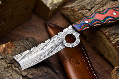 HS-999 | Custom Handmade Damascus Steel Bull Cutter Knife - Beautiful Hard Wood Handle