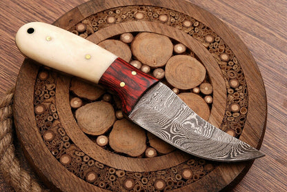 HS-758 Custom Handmade Damascus Steel Skinner Knife 6.0 inch Overall And Camel Bone+Hard Wood Handle