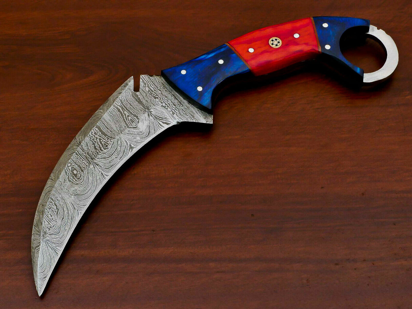 HS-886 HANDMADE DAMASCUS CUSTOM PAKKA WOOD KARAMBIT HUNTING KNIFE