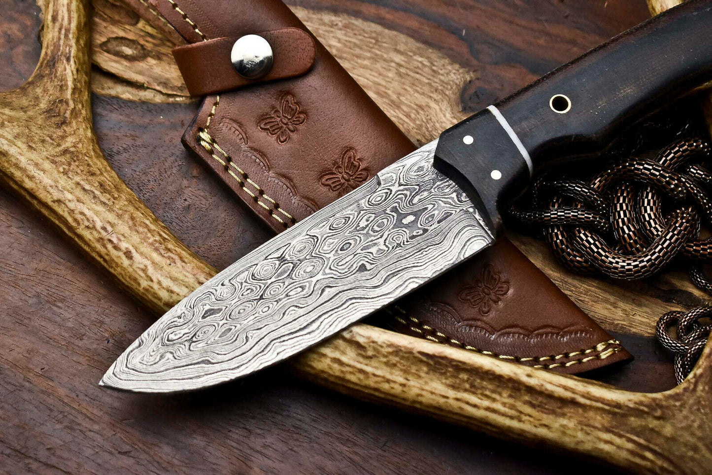 HS-402 | Custom Handmade Awesome Black Sheet Handle Damascus Steel Hunting Knife - Great Price