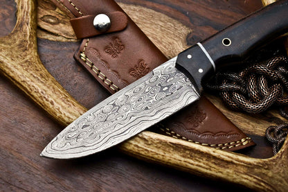 HS-402 | Custom Handmade Awesome Black Sheet Handle Damascus Steel Hunting Knife - Great Price