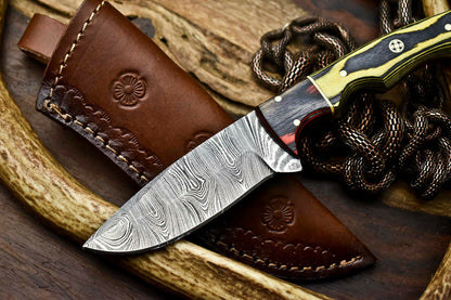 HS-643 Custom Handmade Damascus Hunting Skinning Blade Hunter Camping Full Tang Knife