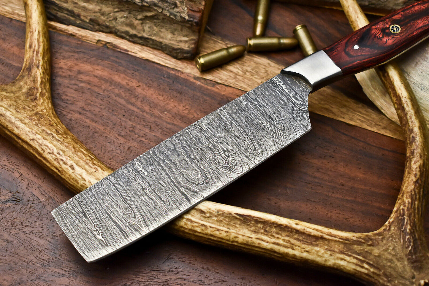 HS-262 Hand Made Damascus Steel Blade Chef Kitchen Cleaver Knife Full Tang Knife | HARD WOOD