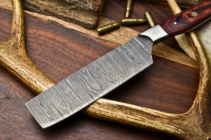 HS-262 Hand Made Damascus Steel Blade Chef Kitchen Cleaver Knife Full Tang Knife | HARD WOOD