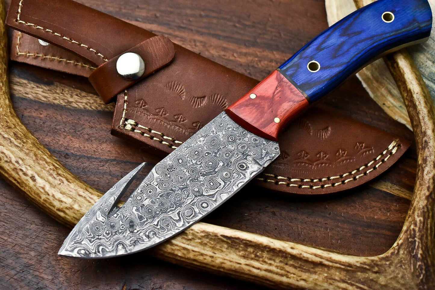 HS-628 Handmade Damascus Skinning Blade Camping Full Tang Knife