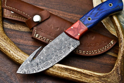 HS-628 Handmade Damascus Skinning Blade Camping Full Tang Knife