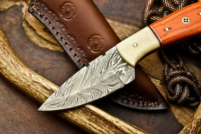 HS-690 Custom Handmade Damascus Steel Skinner Knife - Beautiful Hard Wood And Bone Handle