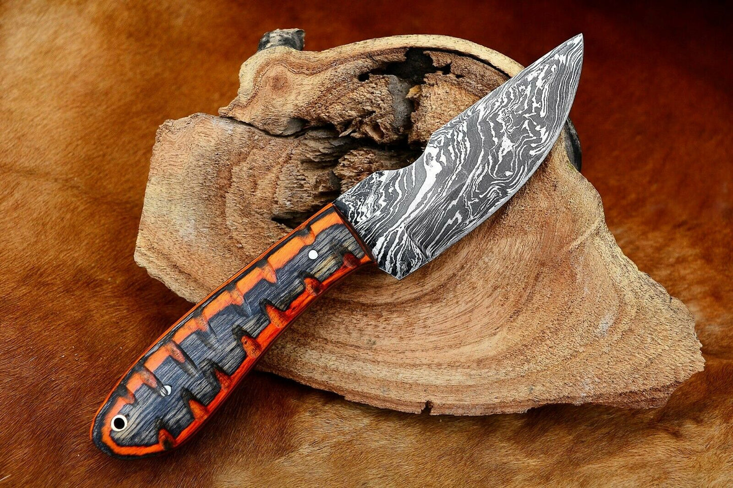 HS-593 CUSTOM HANDMADE DAMASCUS STEEL FULL TANG SKINNER KNIFE