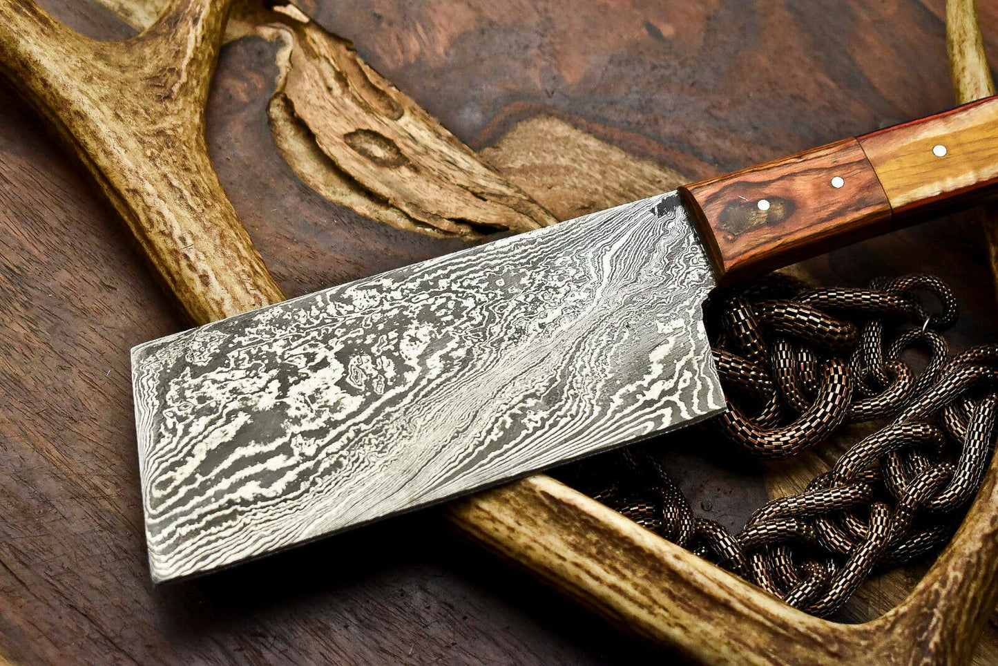 HS-278 Hand Made Damascus Steel Blade Chopper Cleaver Knife Full Tang Knife | Hard Wood
