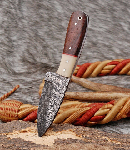 HS-736 Custom Handmade Damacsus Steel Skinner knife - Wood & Bone Handle