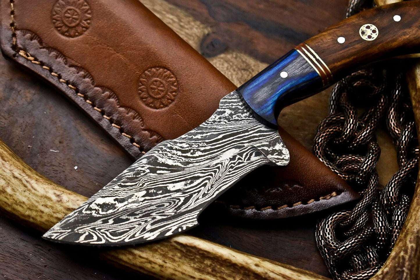 HS-925 Custom Handmade Damascus Steel Tracker-Hunting Knife With Wood Handle
